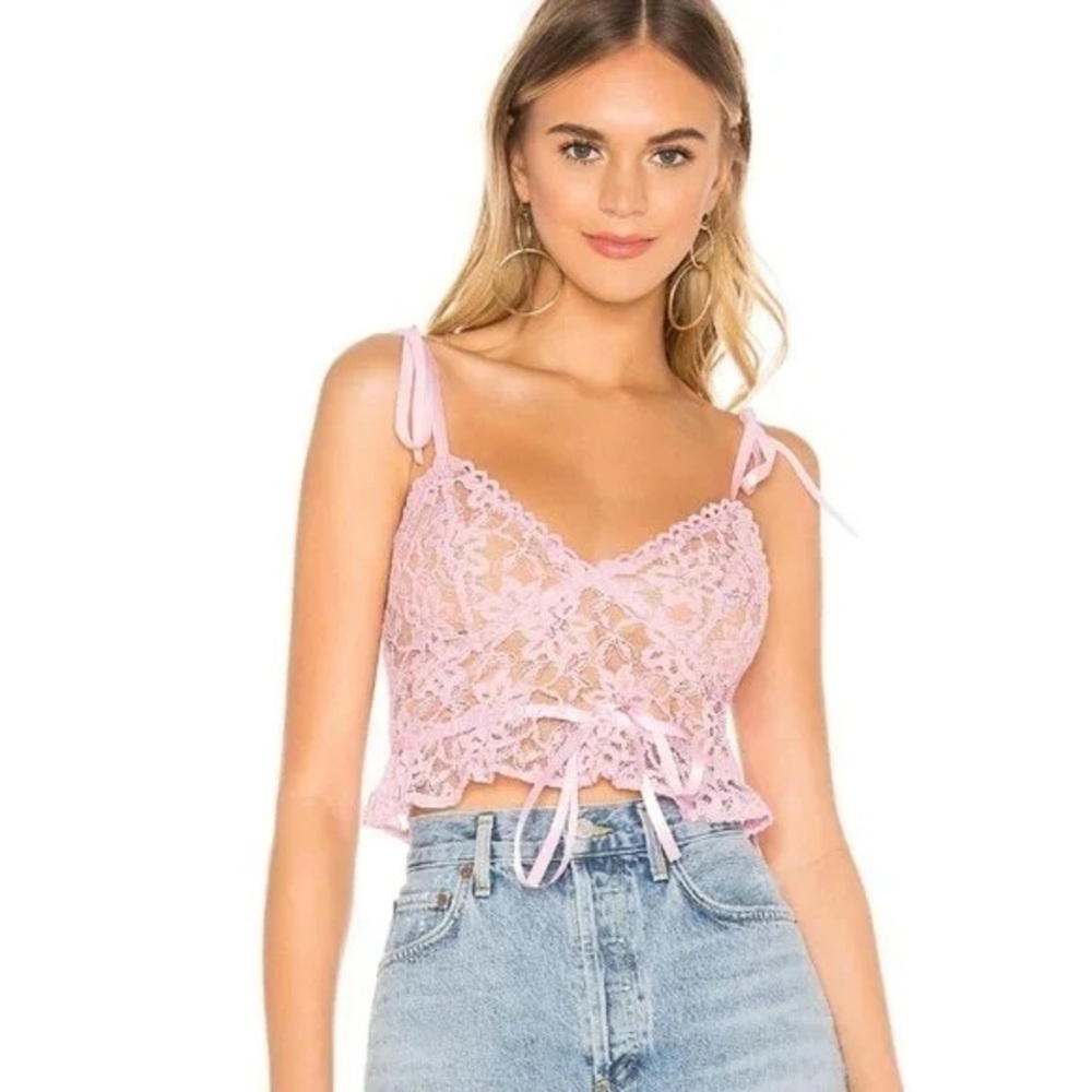 Revolve Majorelle Charlee Crochet Top Candy Pink XS